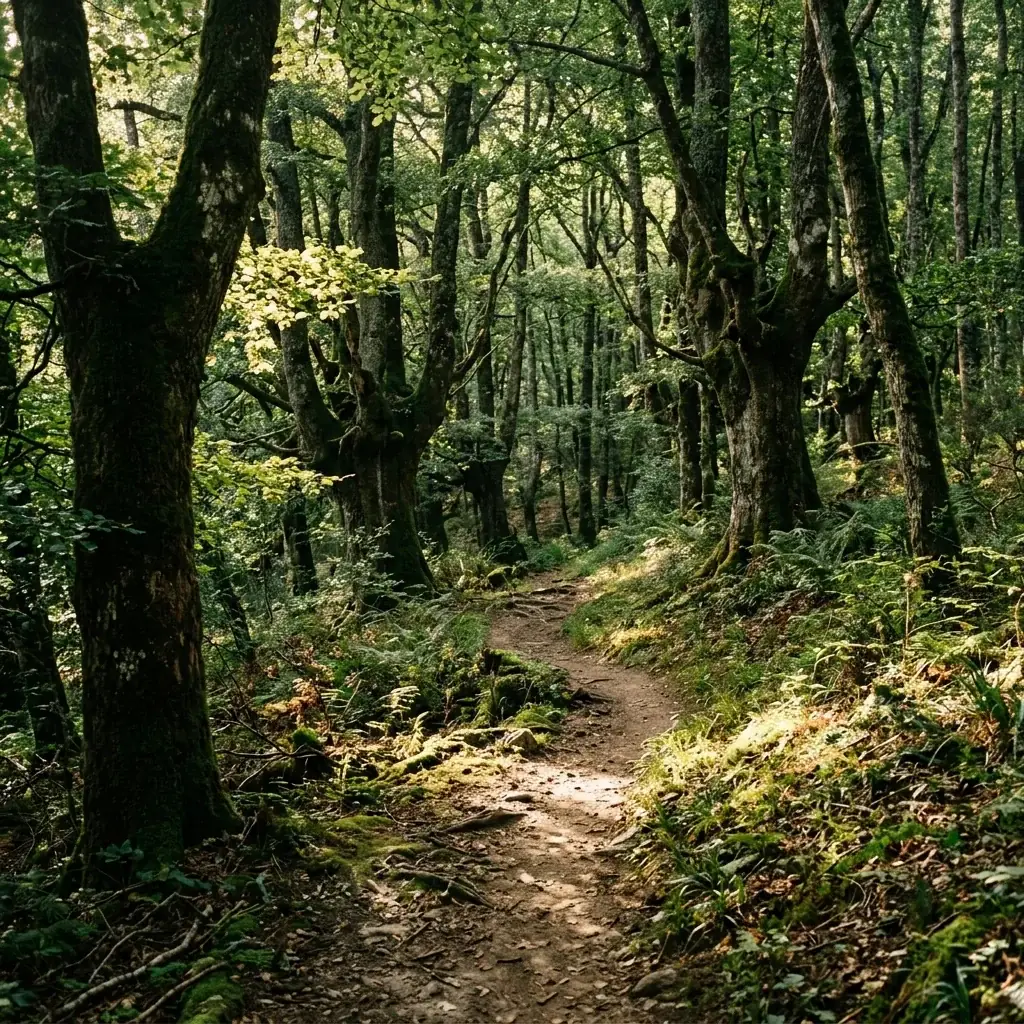Paisaje de la ruta Camino de Alterla en el Monte Santiago (ilustración generada con IA)